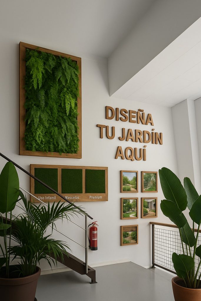 Entrada de la tienda Planeta Césped en Mallorca con productos de jardinería, césped artificial y decoración exterior. Diseña tu jardín aquí con estilo y calidad.